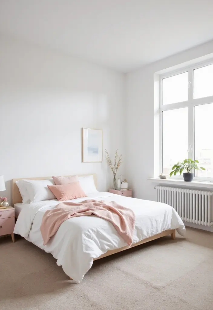 30 Minimalist Small Bedroom Ideas That Look Airy & Organized - 1. Bright Whites and Soft Pastels