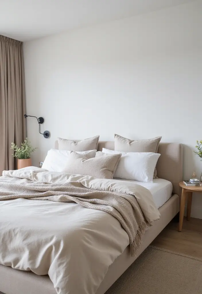 30 Minimalist Small Bedroom Ideas That Look Airy & Organized - 13. Stylish Bedding