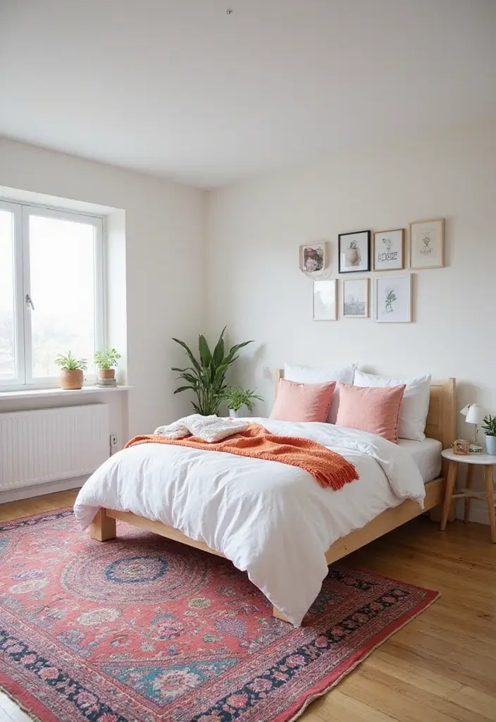 30 Minimalist Small Bedroom Ideas That Look Airy & Organized - 25. Utilize Colorful Accessories Sparingly