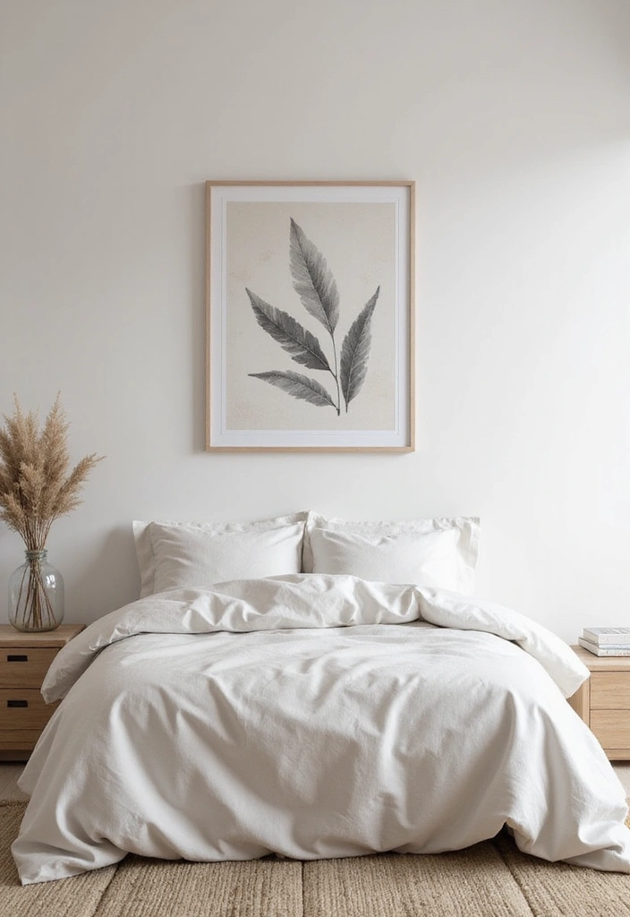 30 Minimalist Small Bedroom Ideas That Look Airy & Organized - 5. Minimalist Artwork