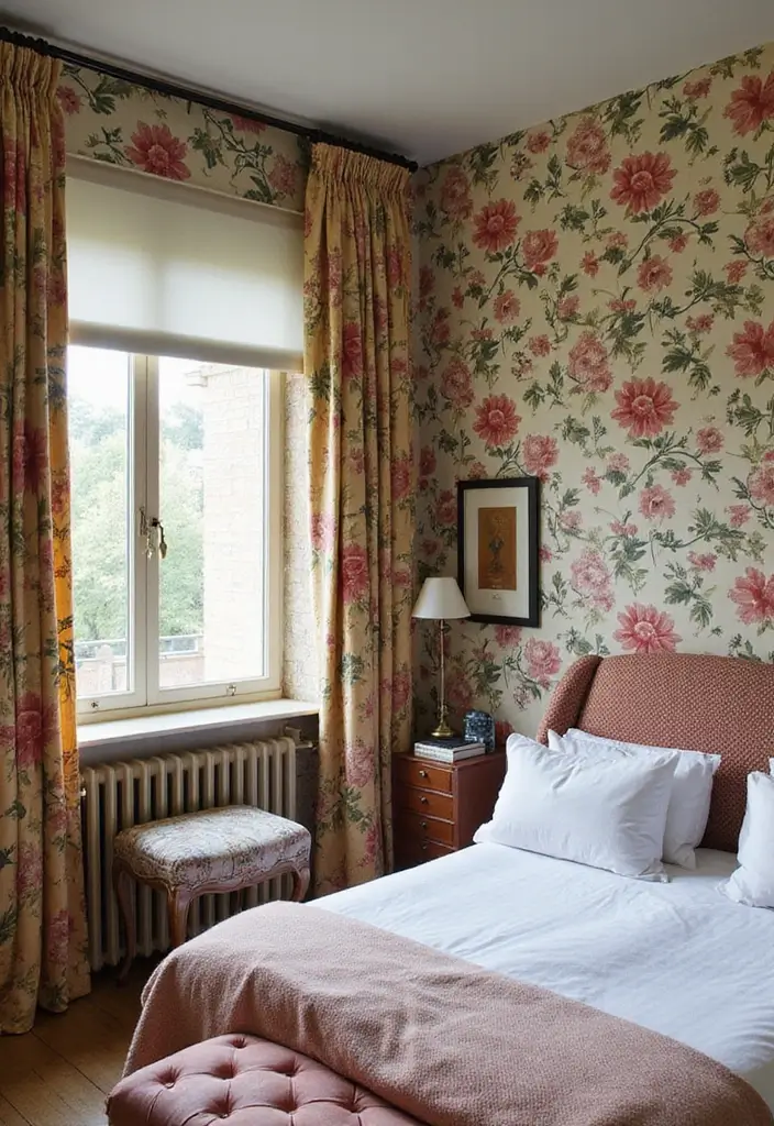 30 Modern Victorian Bedroom Ideas That Blend Old and New Perfectly - 2. Bold Wallpaper with Contemporary Accents