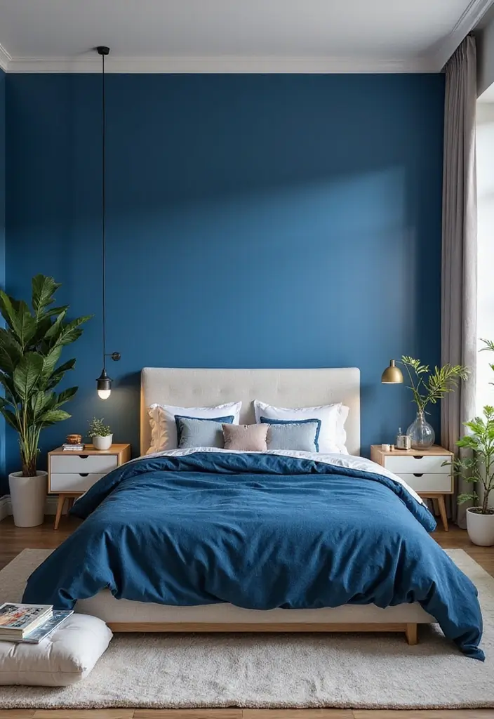 30 Royal Blue Room Ideas Bedroom That Feel Elegant & Relaxing - 1. Elegant Royal Blue Accent Walls