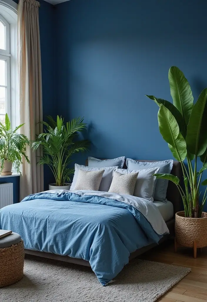30 Royal Blue Room Ideas Bedroom That Feel Elegant & Relaxing - 15. Indoor Plants