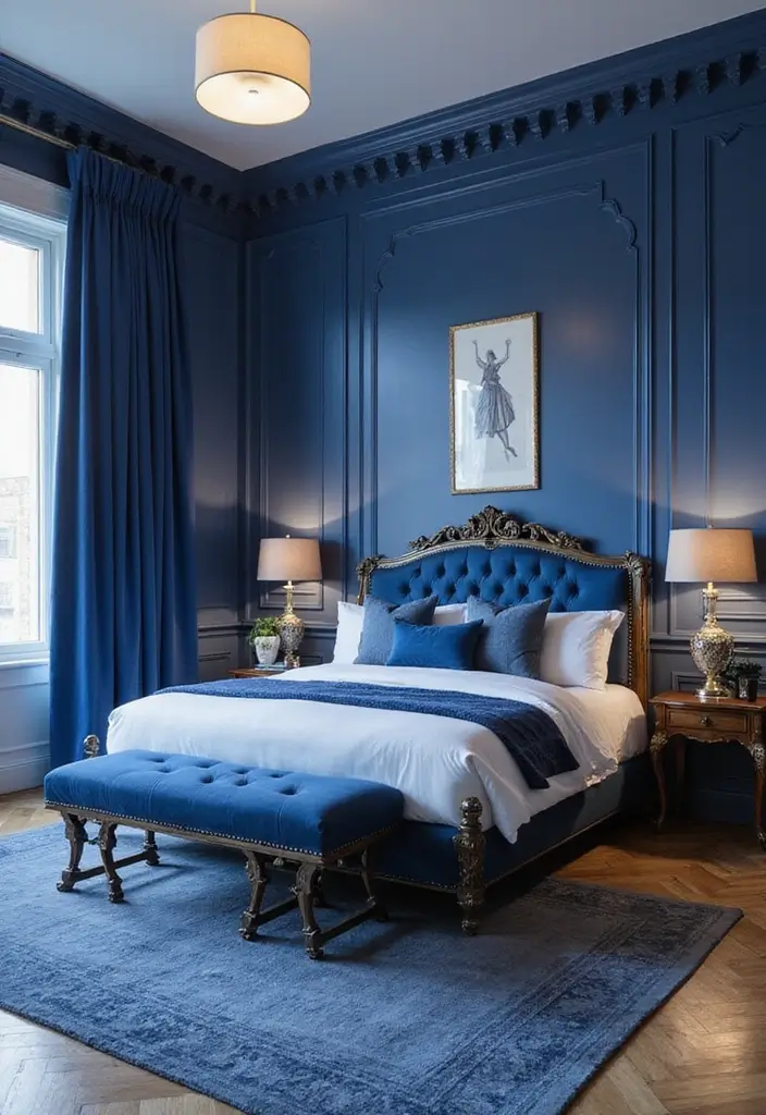 30 Royal Blue Room Ideas Bedroom That Feel Elegant & Relaxing - 18. Unique Bed Frames