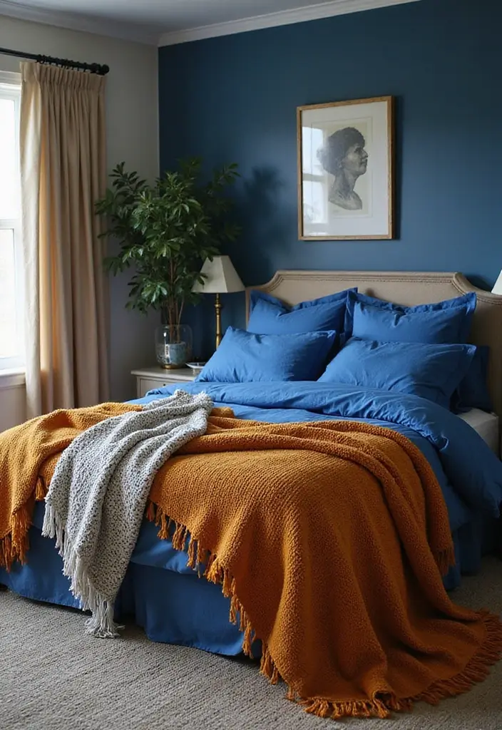 30 Royal Blue Room Ideas Bedroom That Feel Elegant & Relaxing - 23. Decorative Throw Blankets