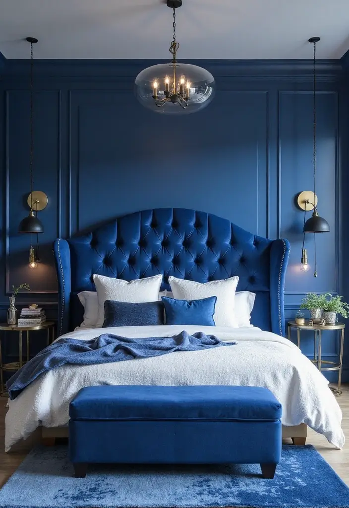 30 Royal Blue Room Ideas Bedroom That Feel Elegant & Relaxing - 26. Creative Headboard Designs