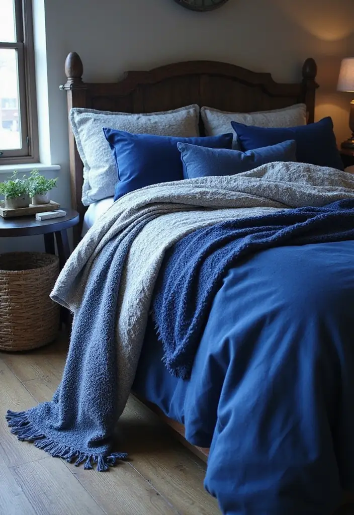 30 Royal Blue Room Ideas Bedroom That Feel Elegant & Relaxing - 28. Textured Fabrics