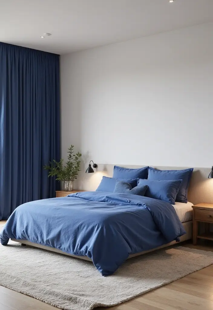 30 Royal Blue Room Ideas Bedroom That Feel Elegant & Relaxing - 6. Minimalist Furniture Design