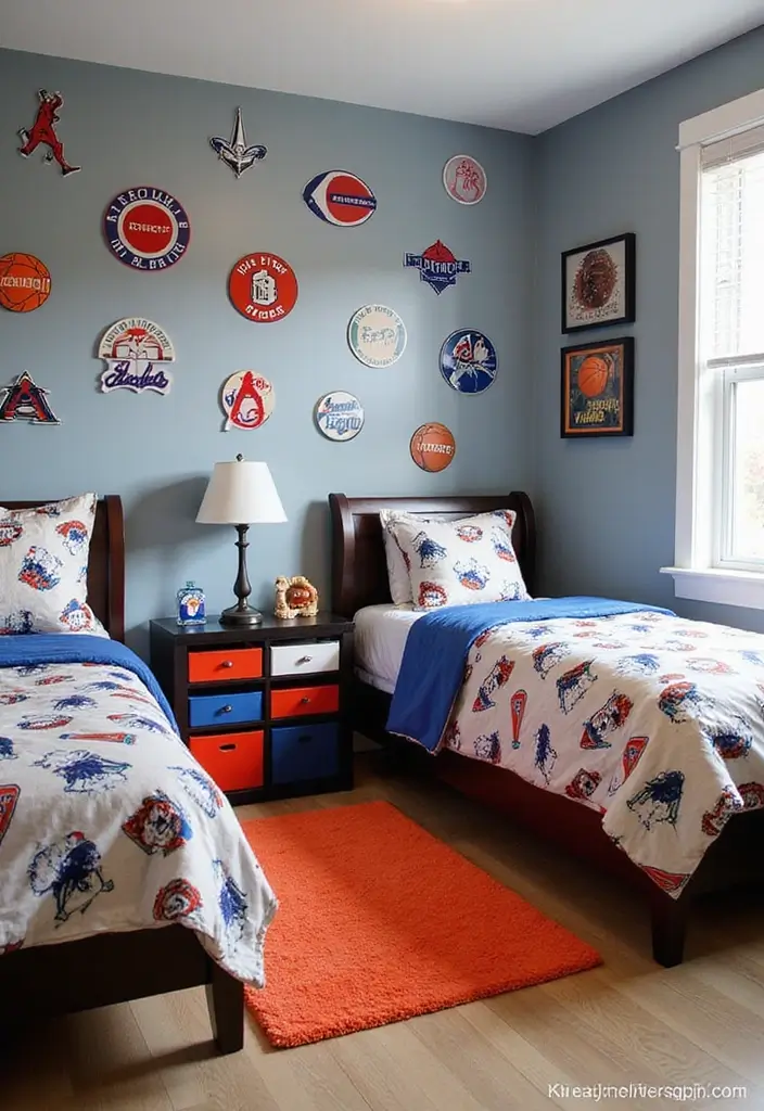 30 Twin Bedroom Ideas for Boys That Are Fun & Functional - 1. Sports Fanatic's Dream