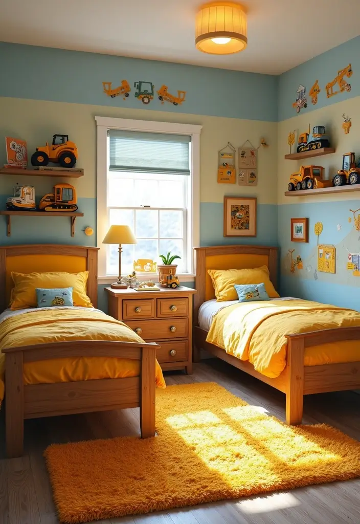 30 Twin Bedroom Ideas for Boys That Are Fun & Functional - 12. Construction Zone