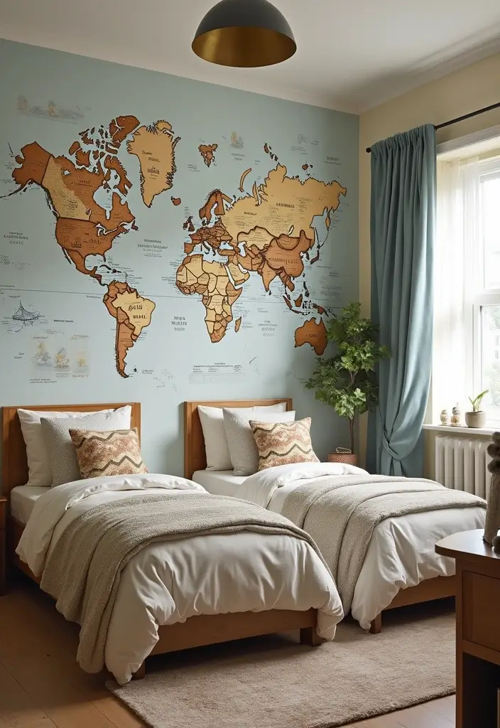 30 Twin Bedroom Ideas for Boys That Are Fun & Functional - 13. Travel the World