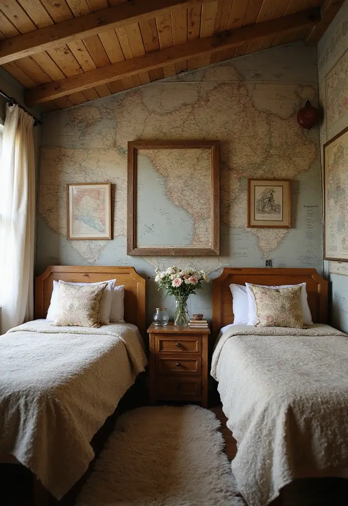 30 Twin Bedroom Ideas for Boys That Are Fun & Functional - 18. Vintage Explorer