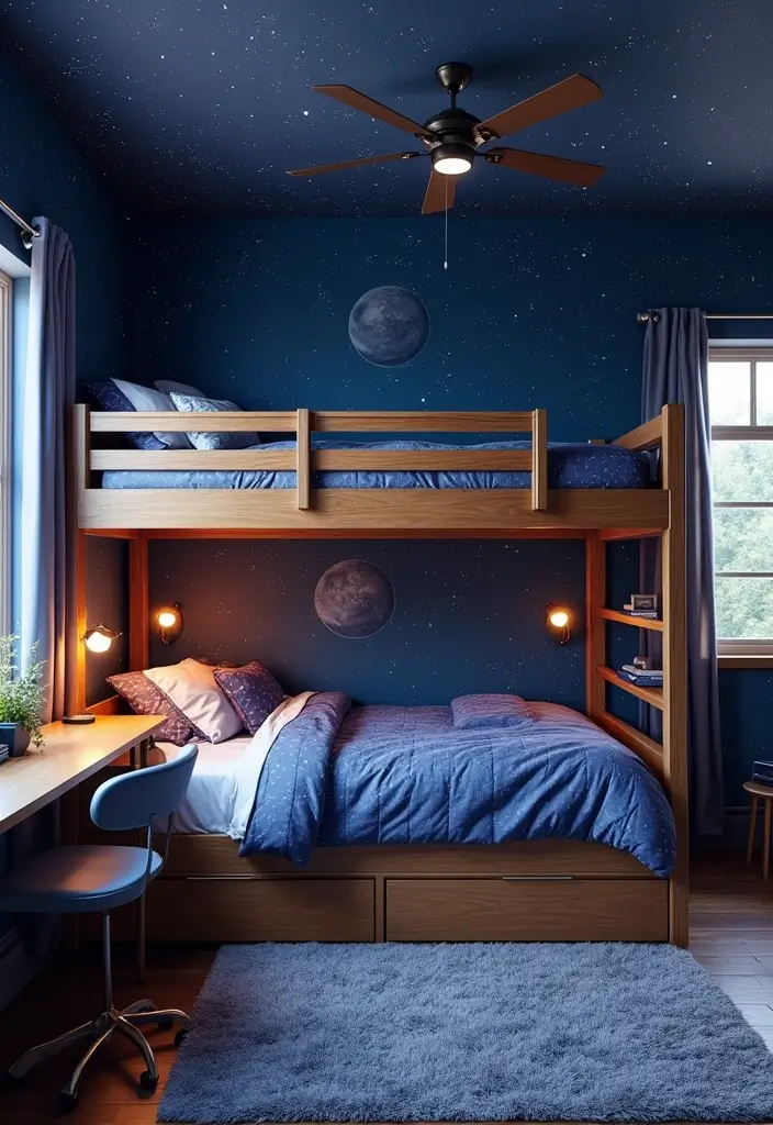30 Twin Bedroom Ideas for Boys That Are Fun & Functional - 3. Space Explorer's Galaxy