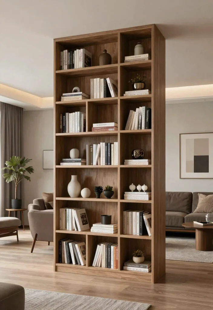 15 Book Shelves in Living Room Ideas: Stylish Storage - 10. A Bookshelf as a Room Divider 1