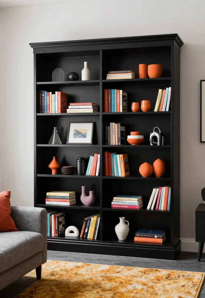 15 Book Shelves in Living Room Ideas: Stylish Storage - 11. Monochrome Bookshelf Design 1