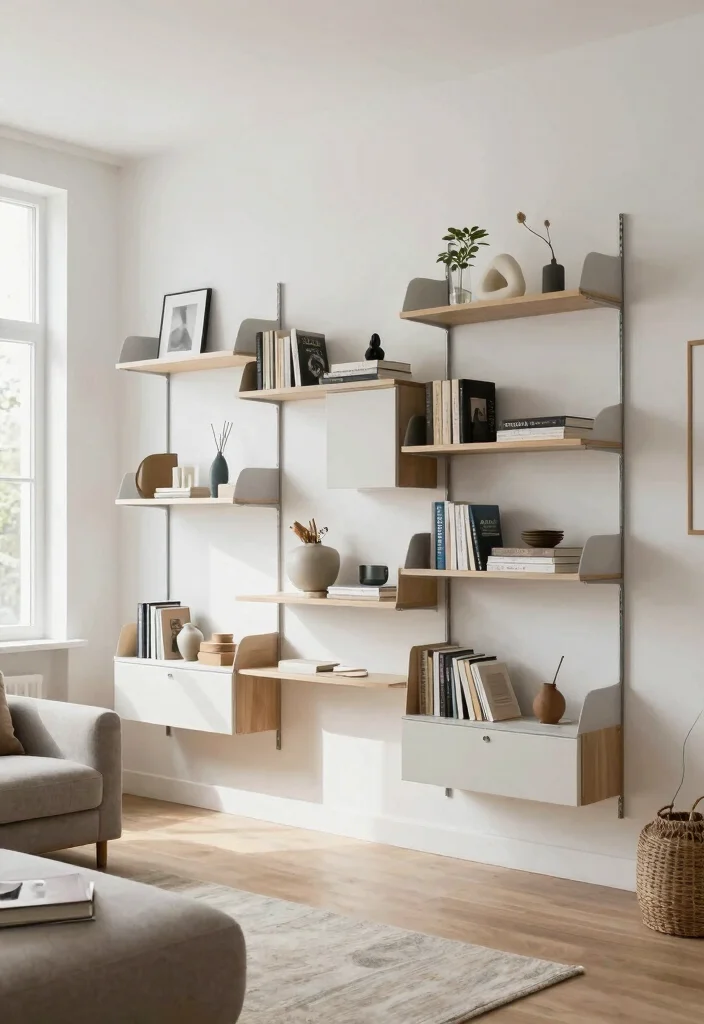 15 Book Shelves in Living Room Ideas: Stylish Storage - 12. Modular Shelving for Flexibility 1