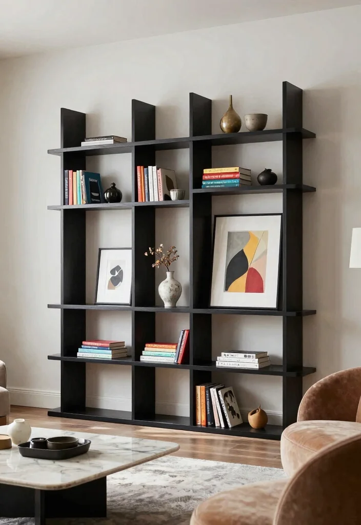 15 Book Shelves in Living Room Ideas: Stylish Storage - 15. Artistic Bookshelves as Focal Points 1
