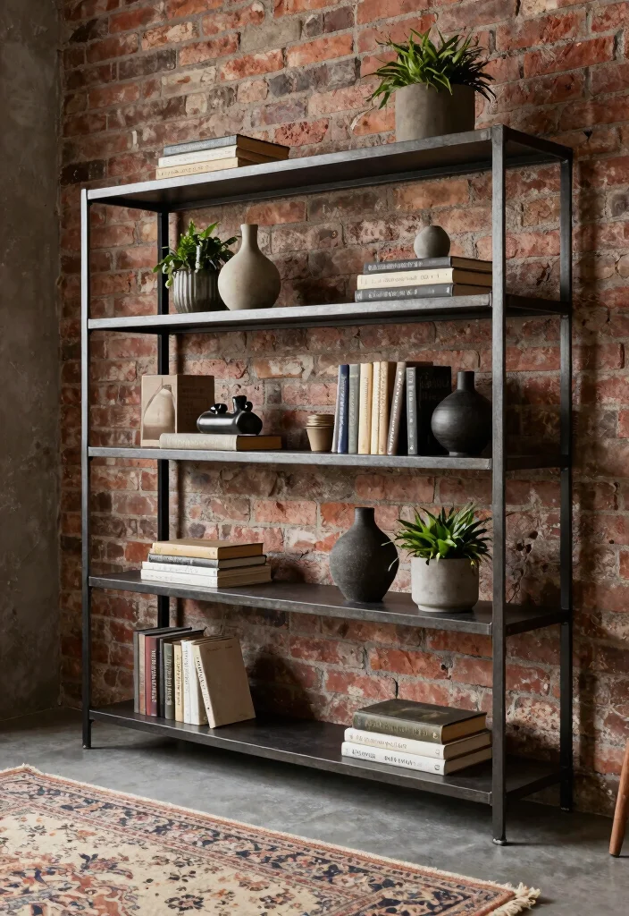 15 Book Shelves in Living Room Ideas: Stylish Storage - 5. Industrial Style Metal Shelves 1