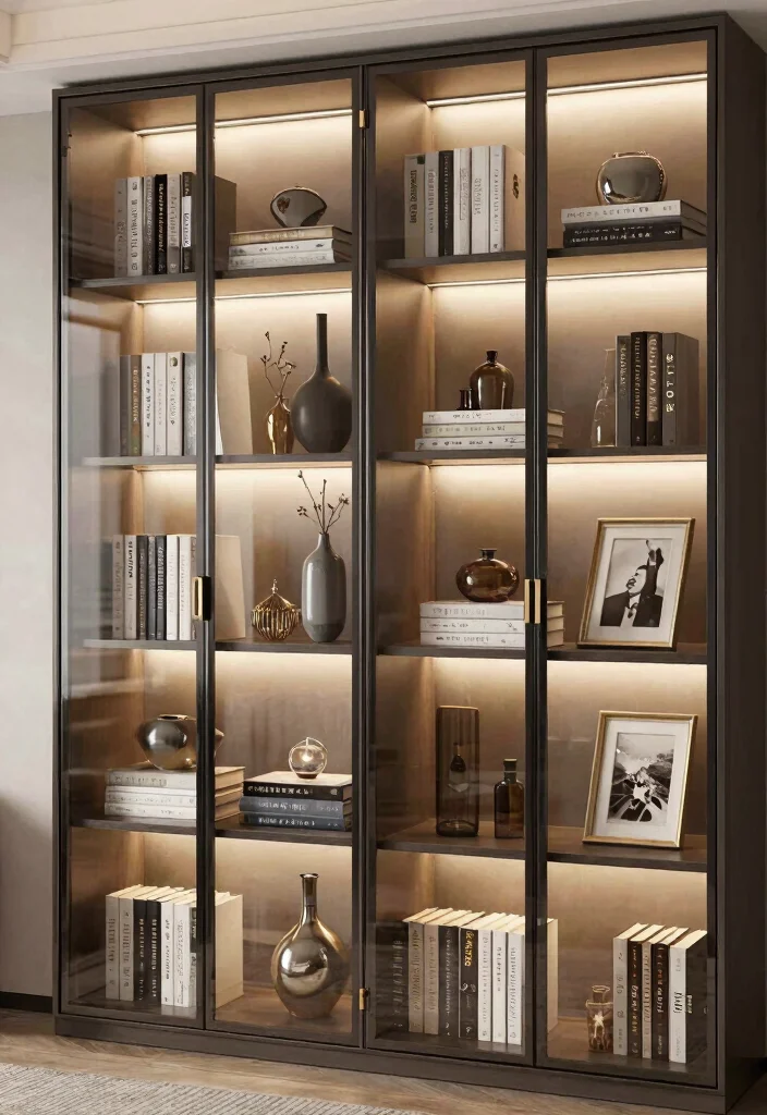 15 Book Shelves in Living Room Ideas: Stylish Storage - 6. Stylish Bookcases with Glass Doors 1