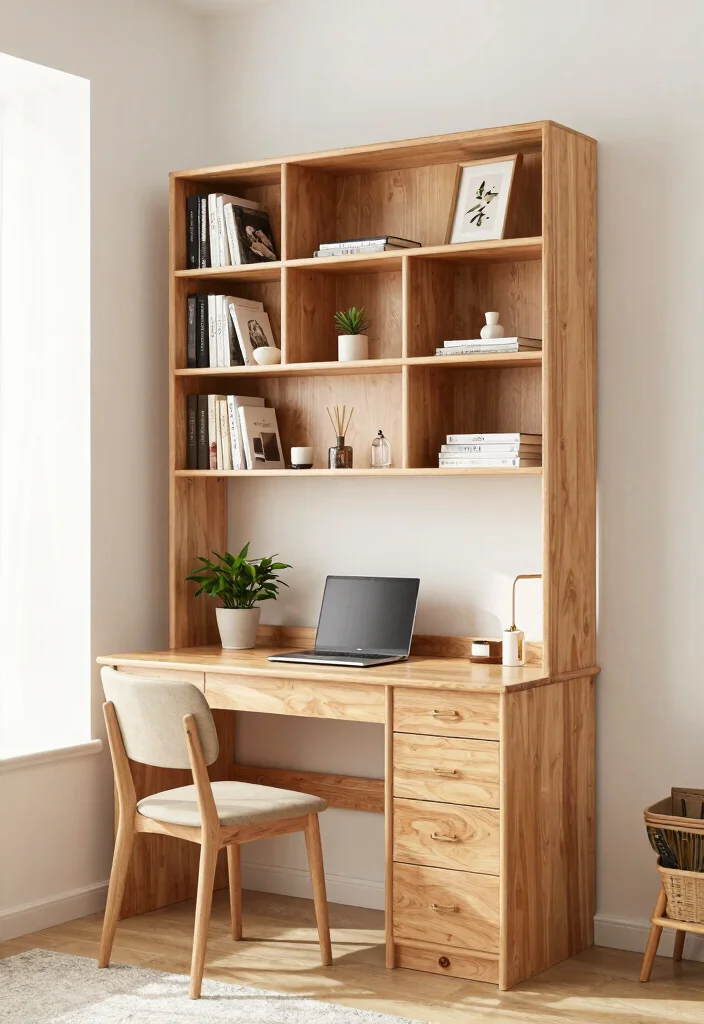 15 Book Shelves in Living Room Ideas: Stylish Storage - 7. Multi-functional Book Shelf and Desk Combo 1