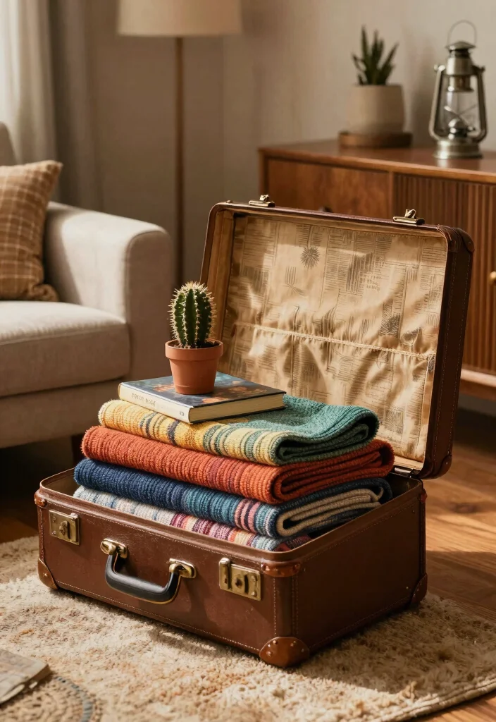 15 Center Table for Living Room Ideas: Functional Style - 4. Vintage Suitcase Table 1