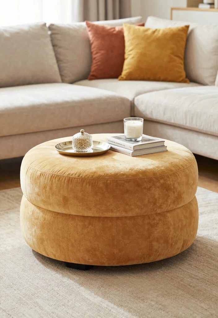15 Center Table for Living Room Ideas: Functional Style - 6. Multi-Functional Ottoman 1