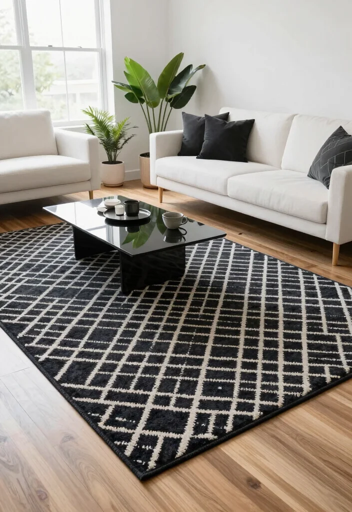 15 Dark Rug Living Room Ideas for a Bold, Grounded Look - 2. Bold Patterns for a Statement 1