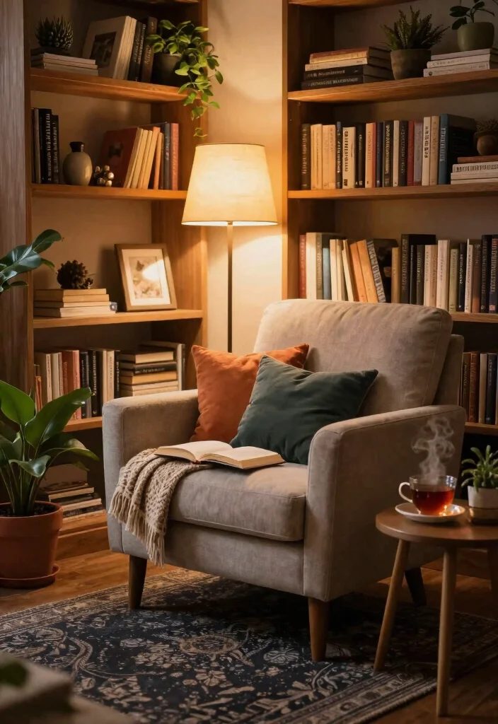 15 Dark Rug Living Room Ideas for a Bold, Grounded Look - 3. Create a Cozy Nook 1