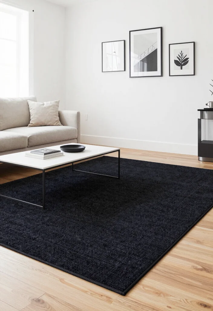 15 Dark Rug Living Room Ideas for a Bold, Grounded Look - 4. Contrast with Light Walls 1