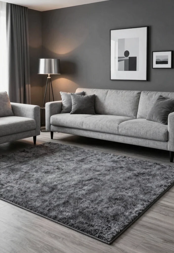 15 Dark Rug Living Room Ideas for a Bold, Grounded Look - 6. Go Monochrome 1