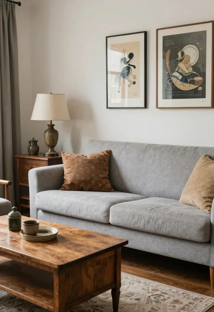 15 Light Grey Sofa Living Room Ideas Bright Neutral Style - 8. Incorporating Vintage Pieces 1