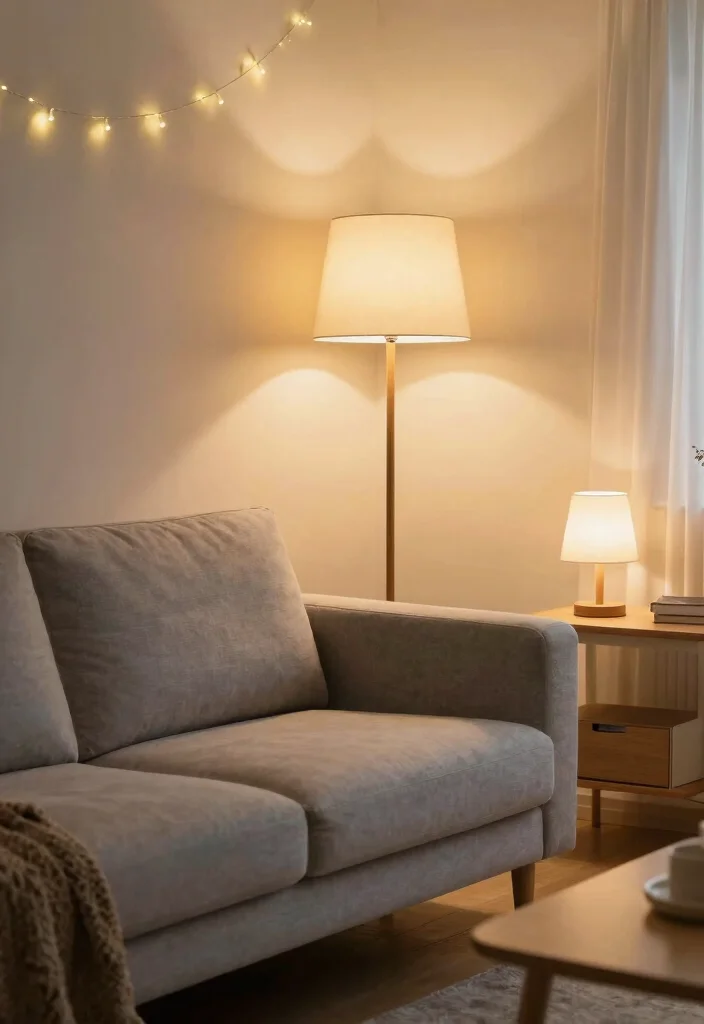 15 Light Grey Sofa Living Room Ideas Bright Neutral Style - 9. Play with Lighting 1