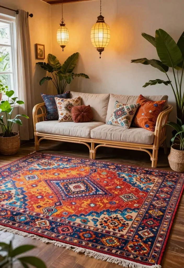 15 Moody Living Room Rug Ideas Deep Cozy Drama - 3. Bohemian Bliss 1
