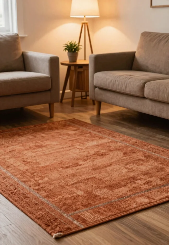 15 Moody Living Room Rug Ideas Deep Cozy Drama - 8. Earthy Terracotta Textiles 1