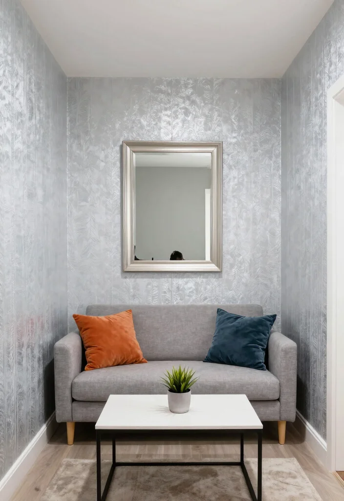 15 Silver Wallpaper Living Room Ideas for Subtle Glam Shine - 10. Silver Wallpaper in Small Living Rooms 1