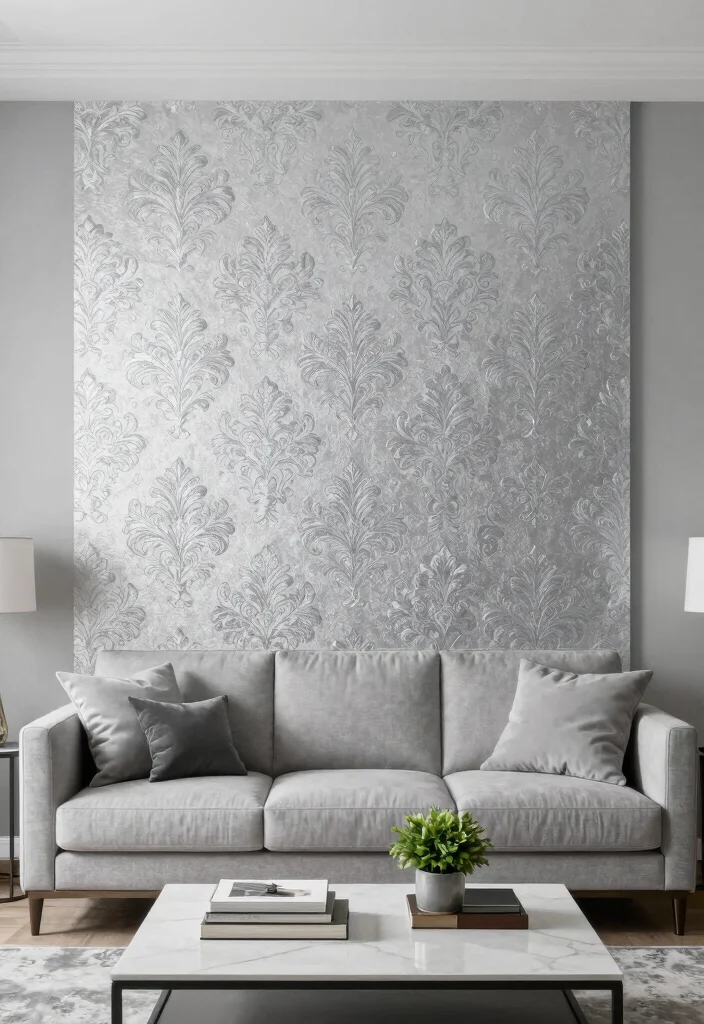 15 Silver Wallpaper Living Room Ideas for Subtle Glam Shine - 4. Accent Walls for a Bold Statement 1