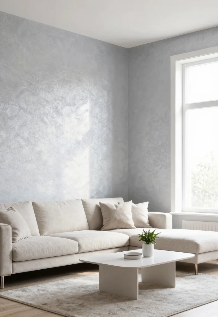 15 Silver Wallpaper Living Room Ideas for Subtle Glam Shine - 6. Minimalist Silver Designs for Clean Aesthetics 1