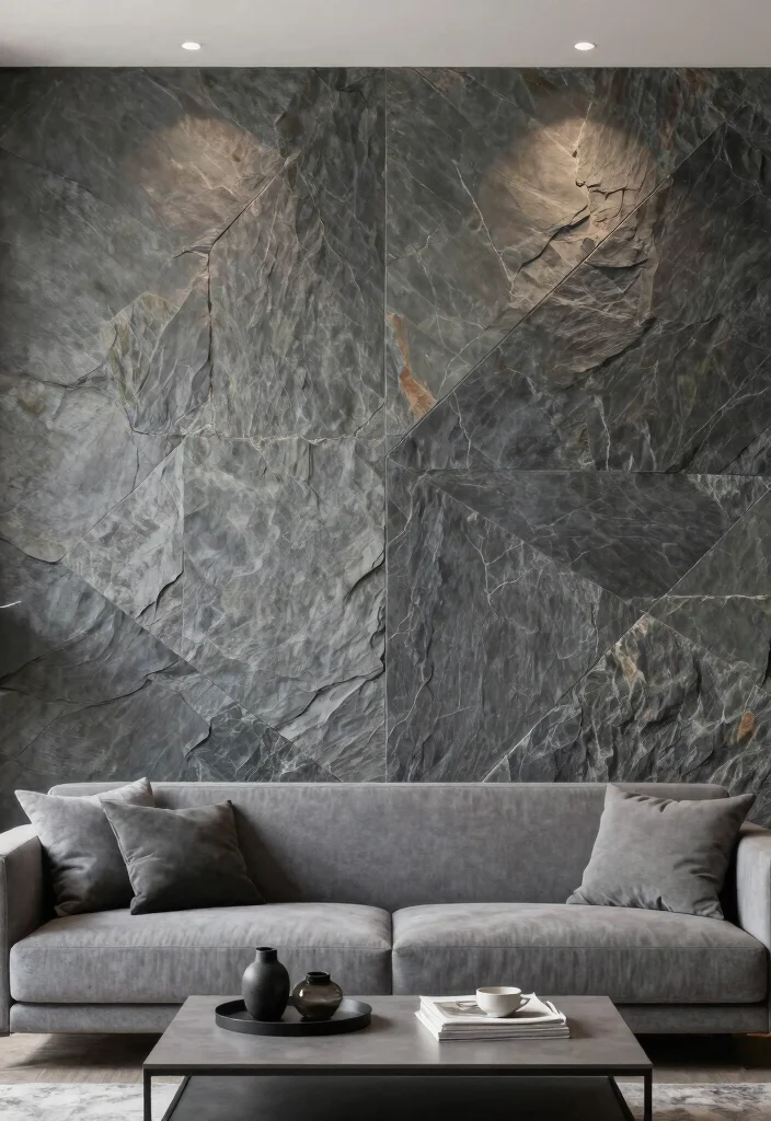 15 Slate Wall Living Room Ideas Textured Modern Mood - 13. Textured Walls with Geometric Patterns 1