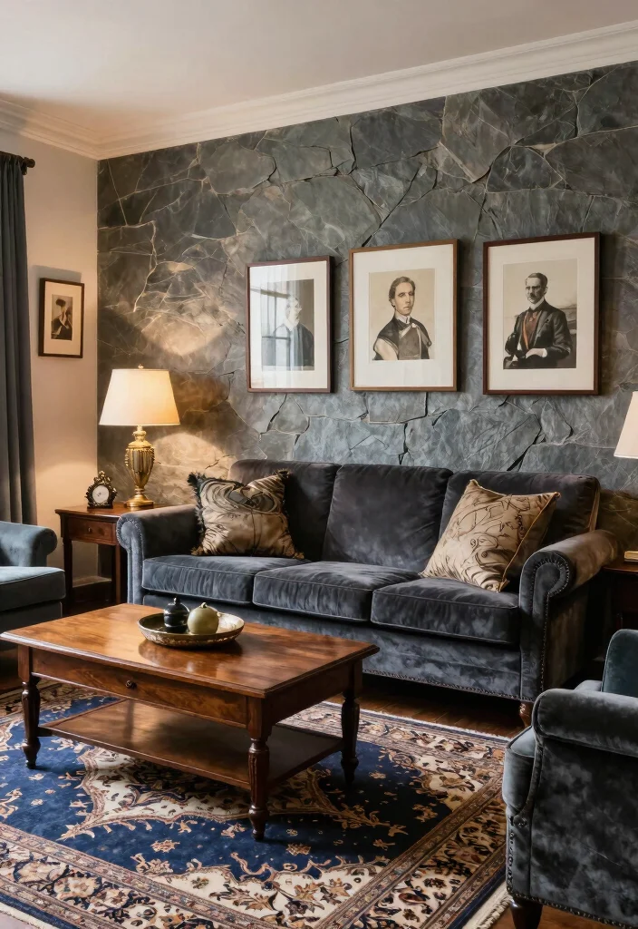 15 Slate Wall Living Room Ideas Textured Modern Mood - 14. Mixing Slate with Traditional Elements 1