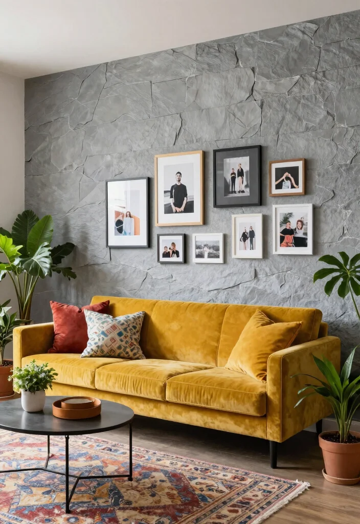 15 Slate Wall Living Room Ideas Textured Modern Mood - 3. Eclectic Mix of Textures 1