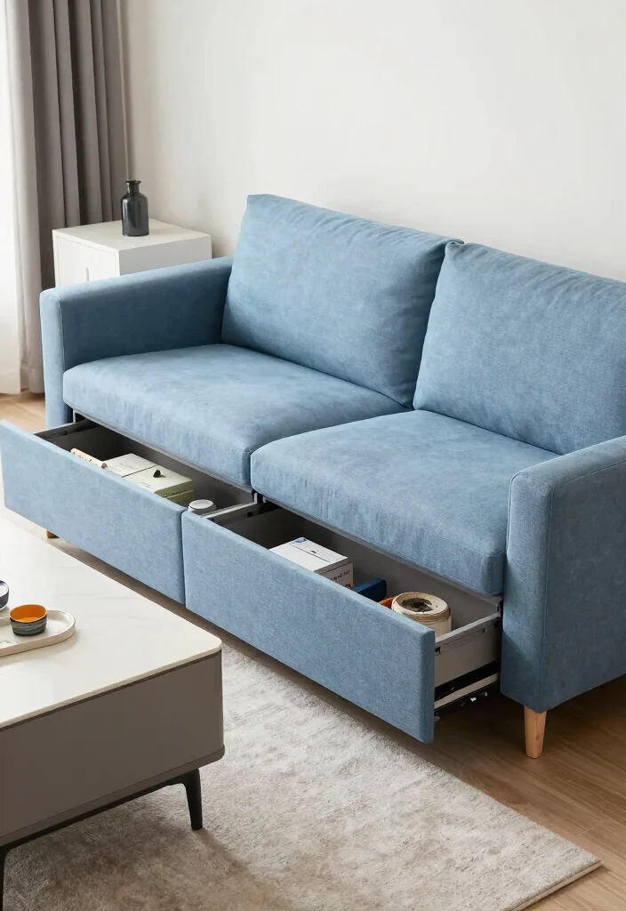 15 Sofa Setting in Living Room Ideas for Balanced Layouts - 11. Smart Storage Solutions with Sofa Settings 1