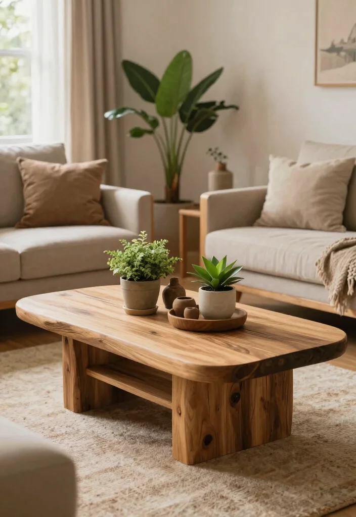 15 Table in Living Room Ideas for Everyday Practical Style - 14. Outdoor-Inspired Tables 1