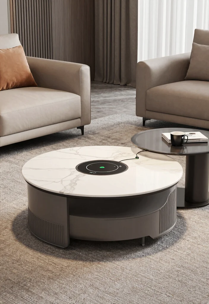 15 Table in Living Room Ideas for Everyday Practical Style - 15. Tech-Integrated Tables 1