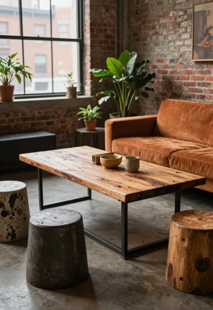 15 Table in Living Room Ideas for Everyday Practical Style - 2. Industrial Chic 1