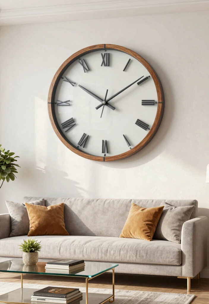 15 Wall Clock Living Room Ideas: Functional Decor - 11. Mixed Material Clocks 1