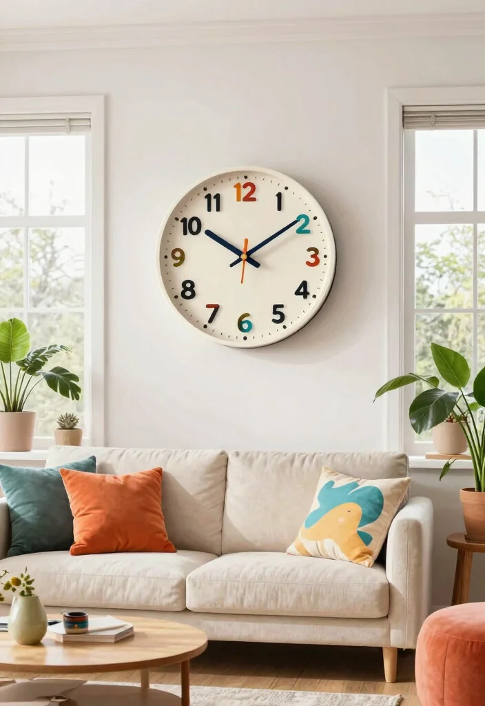 15 Wall Clock Living Room Ideas: Functional Decor - 15. Clocks that Spark Joy 1