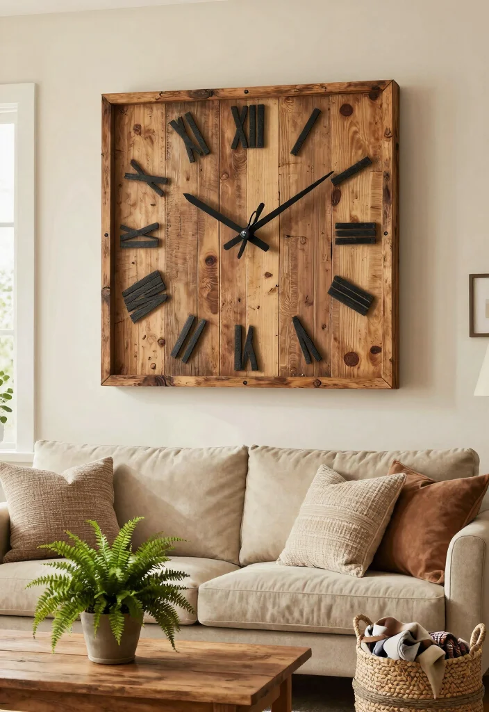 15 Wall Clock Living Room Ideas: Functional Decor - 2. Rustic Wooden Clocks 1