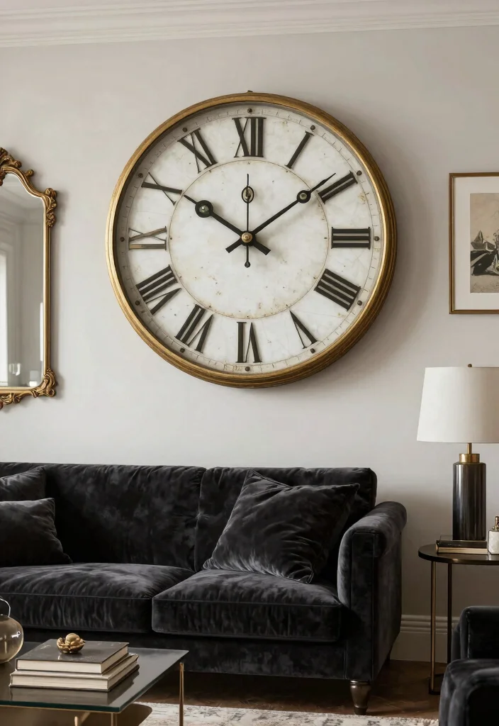 15 Wall Clock Living Room Ideas: Functional Decor - 4. Vintage Roman Numerals 1