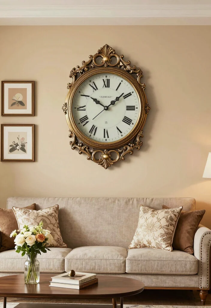 15 Wall Clock Living Room Ideas: Functional Decor - 8. Clocks with Artful Frames 1