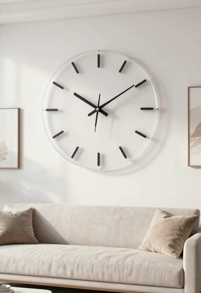 15 Wall Clock Living Room Ideas: Functional Decor - 9. Clocks with Transparent Elements 1